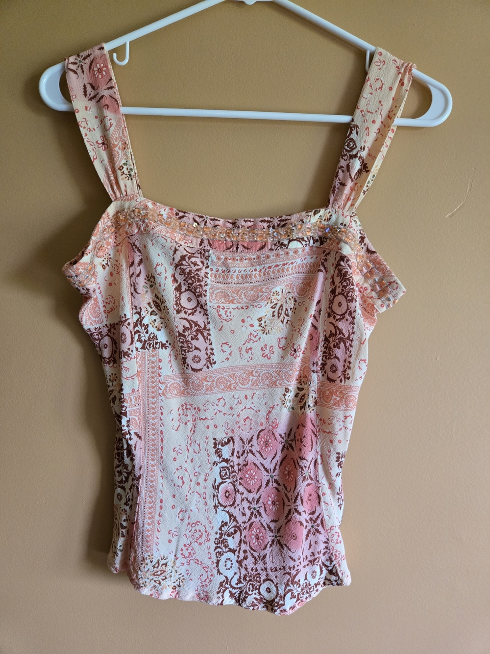 J. Marco Patchwork Printed Tank Top - Lightweight Cami W/ Side Zipper PTP=16.5"